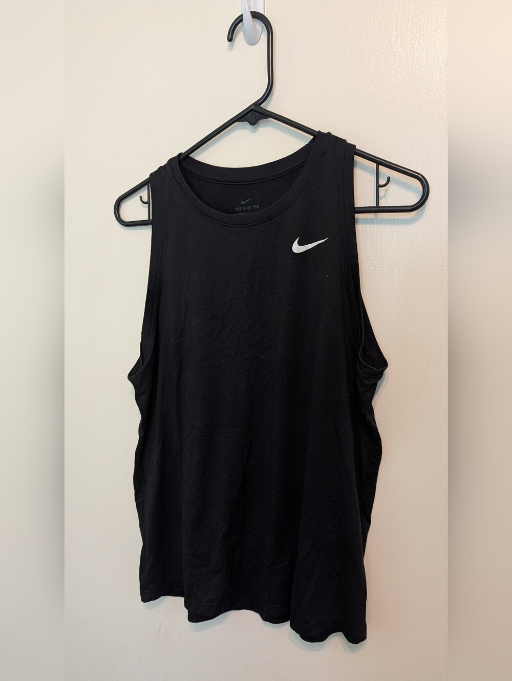 Nike Black Athletic Tank with White Swoosh Workout Gym Lg Large Sleeveless